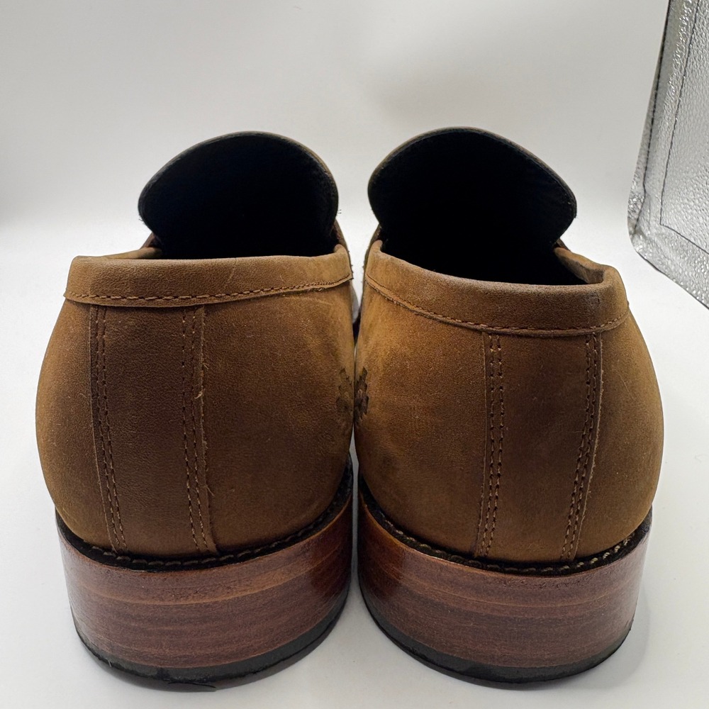 Nisolo Alejandro Penny Loafers Mens 10.5 Tobacco Brown Nubuck Leather Shoes - Picture 4 of 9